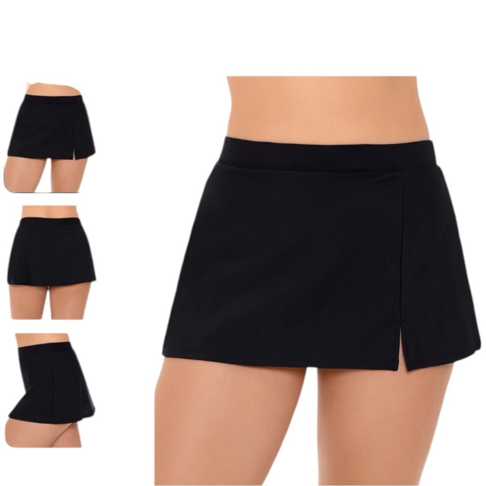 Swim Solutions Solid‎ Black Tummy Control Skirt with Slit, Size 10 NWT #515148